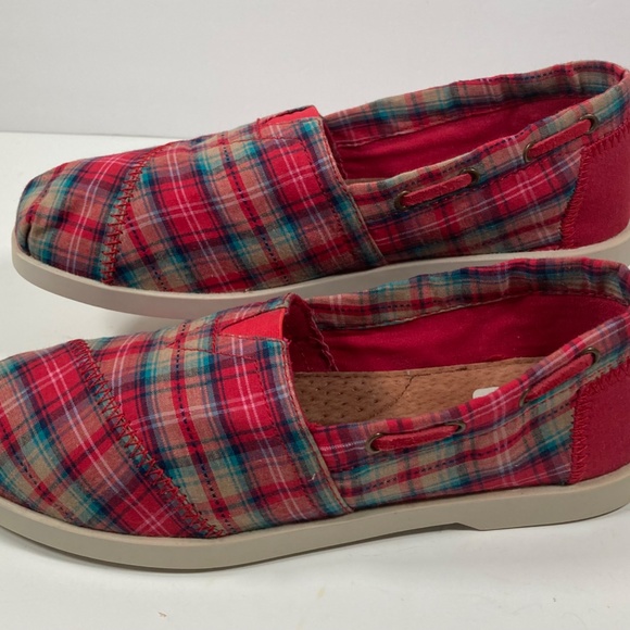 LAMO Boat Shoes Loafers Flat Size 7 Red/Multicolor Plaid Fabric SW1302 Coast NEW - Picture 4 of 8